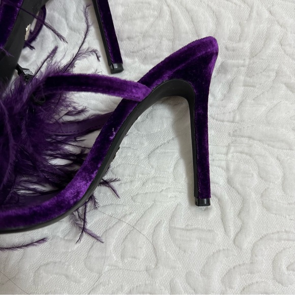 feathered high heel sandals